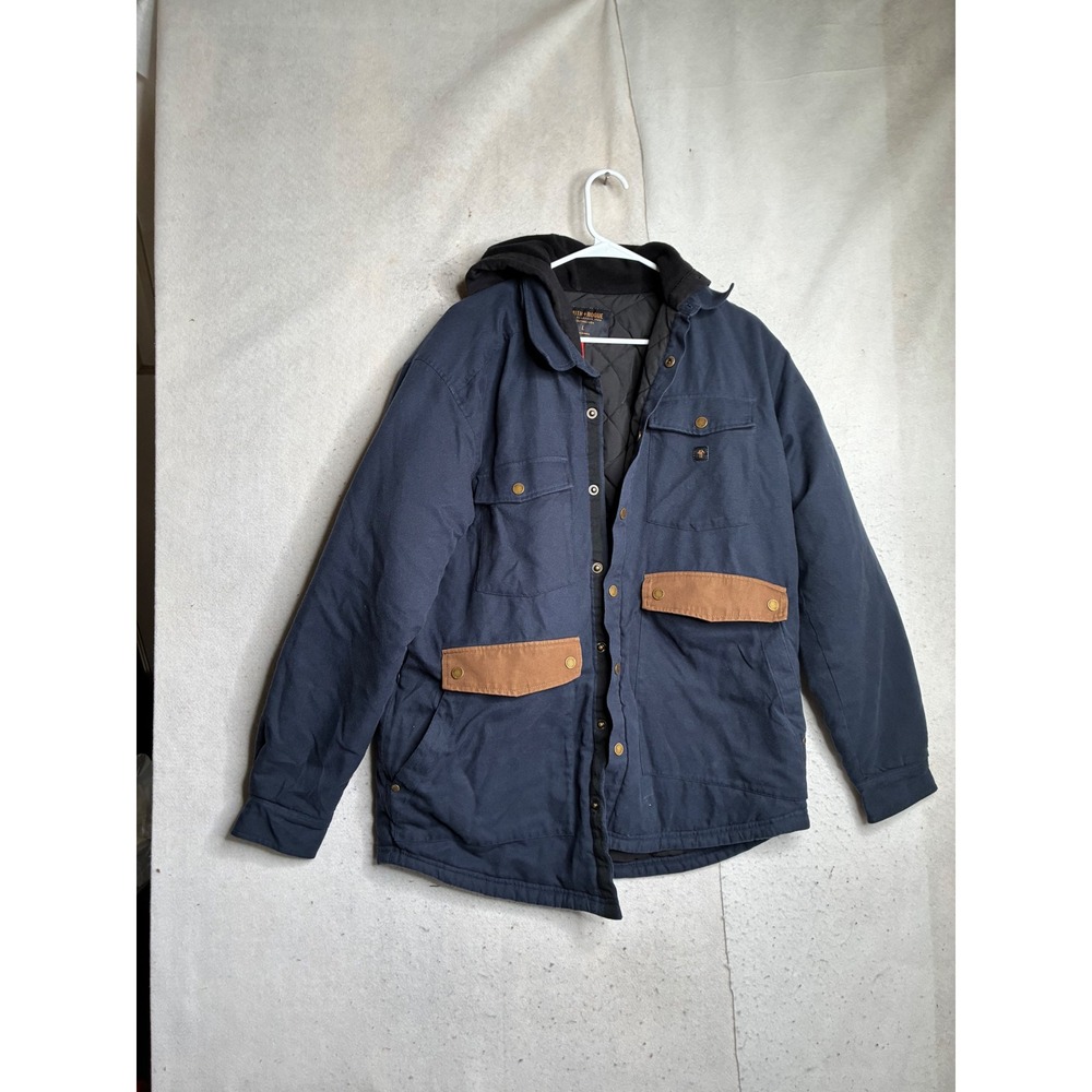 Smith + Rogue Montana USA Navy Blue Quilted Hooded Workwear Jacket Mens Large